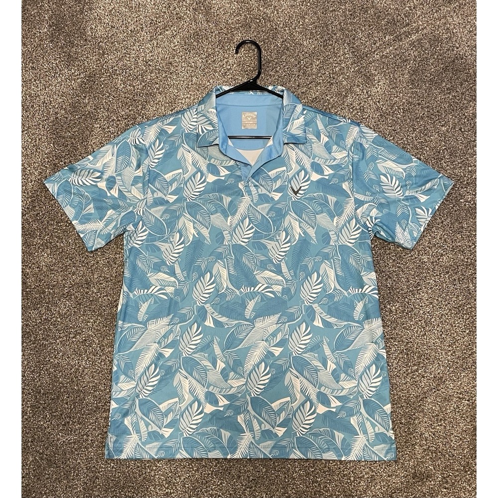 Callaway Opti-Dri Golf Polo Mens Large Blue Tropical Floral Hawaiian Performance
